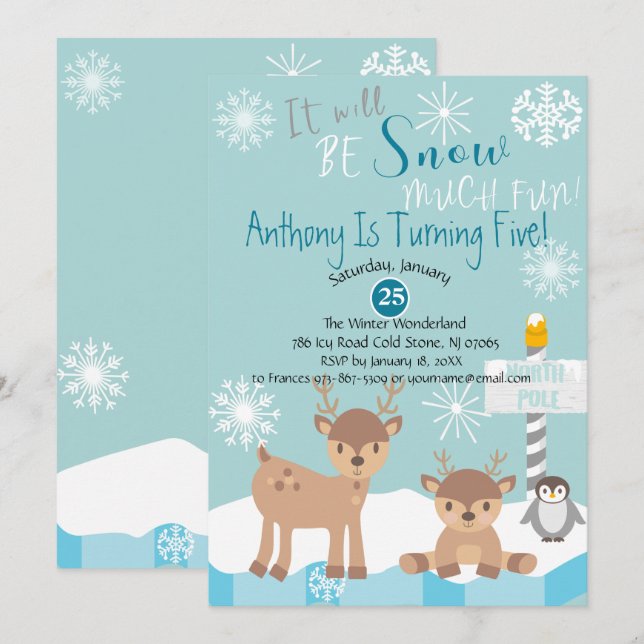Ce Sera La Neige Beaucoup Amusant Invitation Anniv (Devant / Derrière)