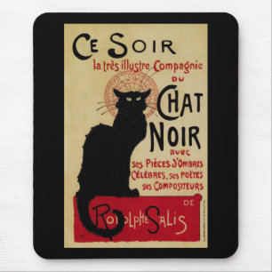 Ce Soir Chat Noir Black Cat, Vintage Art Nouveau Mouse Pad