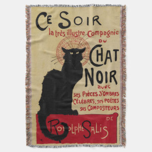 Ce Soir Chat Noir Black Cat, Vintage Art Nouveau Throw Blanket