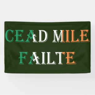 Cead Mile Failte overlaid on Irish Flag bnrcnt Banner