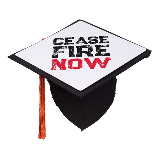 Cease Fire Now black red white grunge anti war Graduation Cap Topper (Angled)