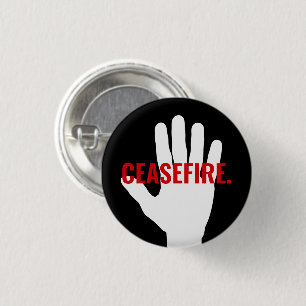 Ceasefire black red white hand bold custom text 1 inch round button