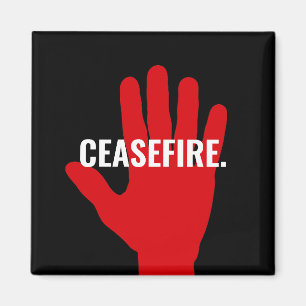 Ceasefire black white red stop hand anti war magnet