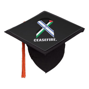 Ceasefire Israel and Palestine flags ribbon black Graduation Cap Topper