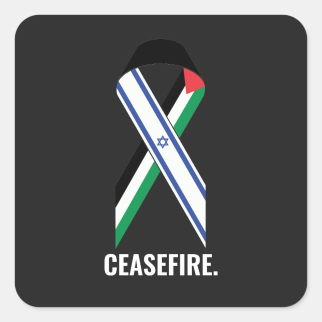 Ceasefire Israel and Palestine flags ribbon black Square Sticker (Front)