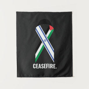 Ceasefire Israel and Palestine flags ribbon black Tapestry