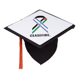 Ceasefire Israel and Palestine flags ribbon white Graduation Cap Topper