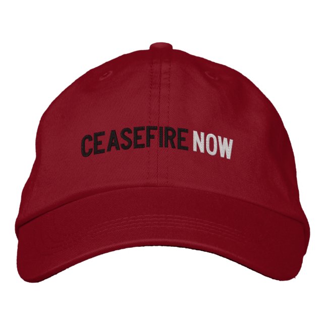 Ceasefire Now black white red minimalist anti war Embroidered Hat (Front)