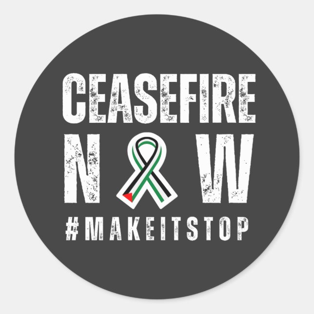CEASEFIRE NOW CLASSIC ROUND STICKER (Front)