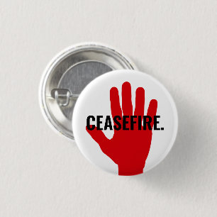 Ceasefire white black red hand bold custom text 1 inch round button