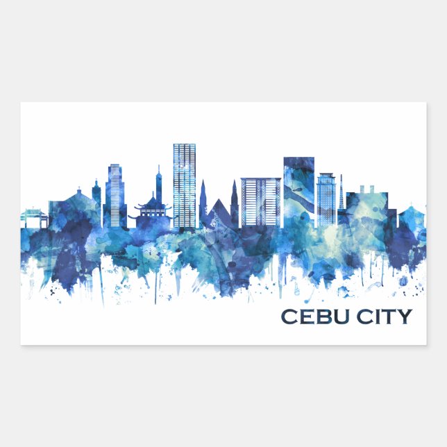 Cebu City Philippines Skyline Blue Sticker (Front)