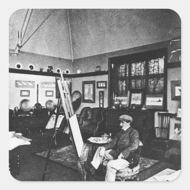 Cecil Aldin in his studio Square Sticker (Front)
