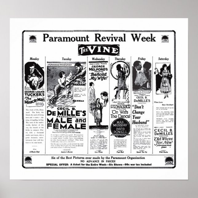 Cecil B. DeMille 1922 vintage movie ads poster (Front)