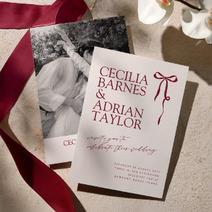 CECILIA Burgundy Wedding Invitation with Bow