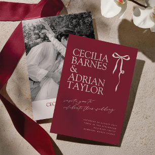 CECILIA Merlot Wedding Invitation with Bow