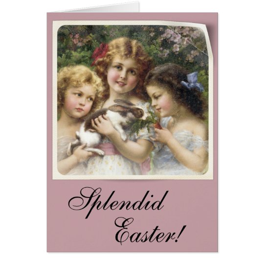 Cecily Vintage Floral Easter Card with Bunny