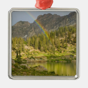 Cecret Lake with rainbow over Devil's Castle, Metal Ornament