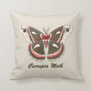 Cecropia Moth Thaillow Oreiller - Beige avec texte