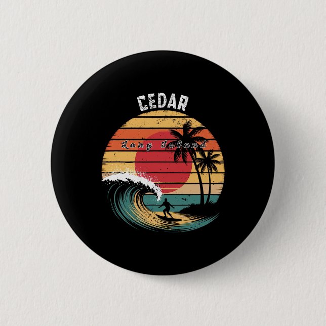 Cedar Beach Long Island Beach Surfing  2 Inch Round Button (Front)