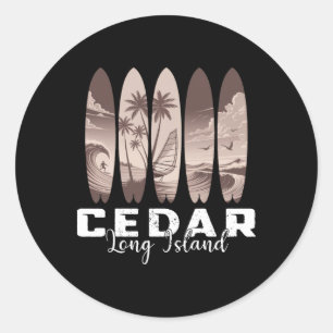 Cedar Beach Long Island Surfboard Men Women Surfin Classic Round Sticker