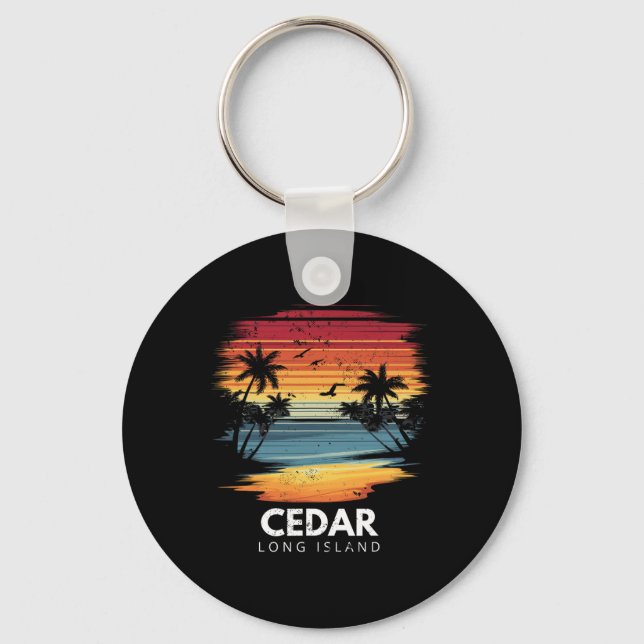 Cedar Beach Long Island Surfboard Surfing Vintage  Keychain (Front)
