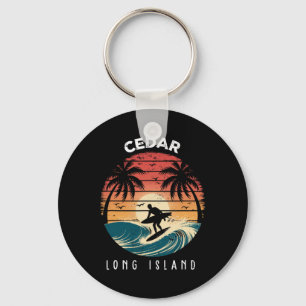 Cedar Beach Long Island Surfboard Waves Beach Keychain