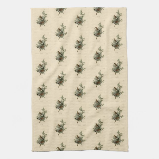 Cedar Bird, Cedar Waxwing Audubon Birds of America Kitchen Towel (Vertical)