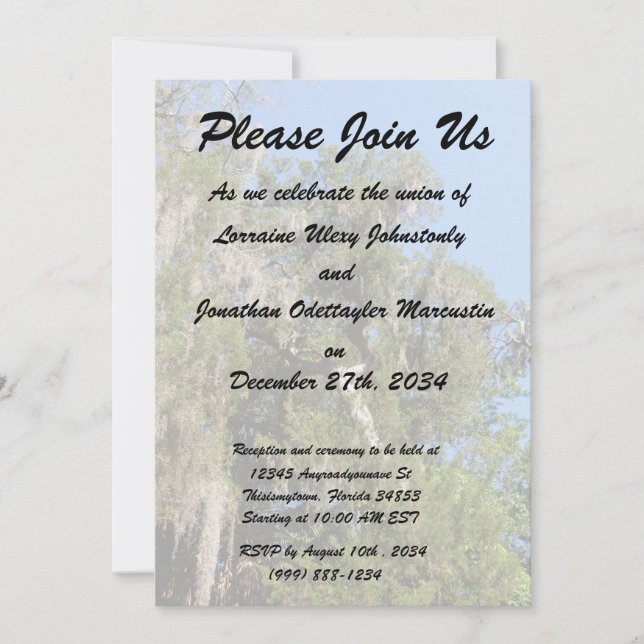 cedar covered in spanish moss invitation (Front)