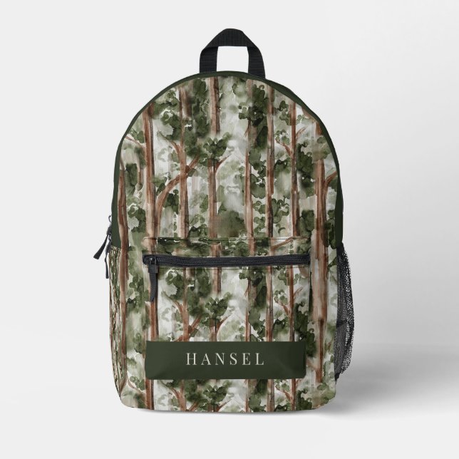 Cedar Forest Woods Watercolor Printed Backpack (Front)