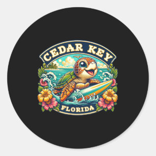 Cedar Key Florida Cute Sea Turtle Surfing  Classic Round Sticker
