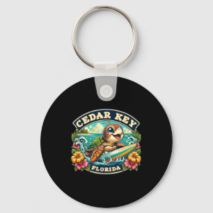 Cedar Key Florida Cute Sea Turtle Surfing Keychain