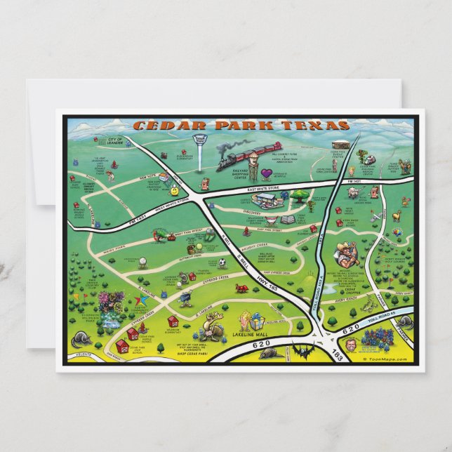 Cedar Park Texas Cartoon Map (Front)