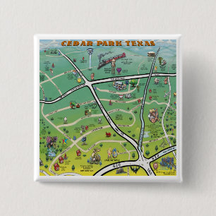 Cedar Park Texas Cartoon Map 2 Inch Square Button