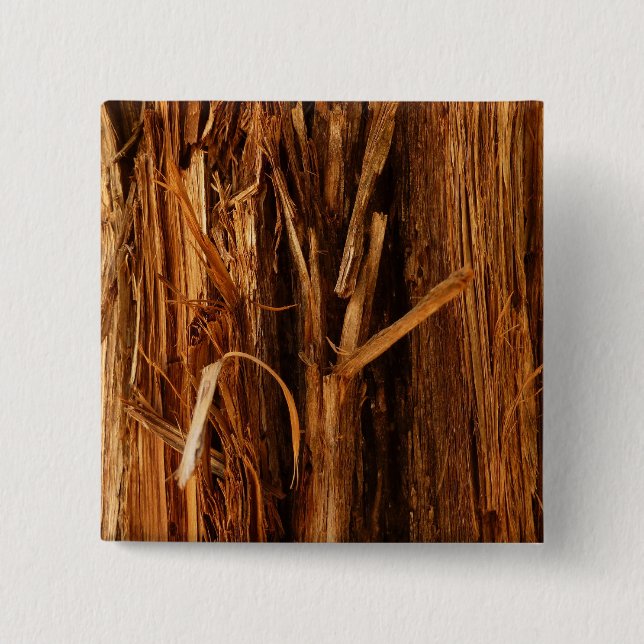 Cedar Textured Wooden Bark Look 2 Inch Square Button (Front)