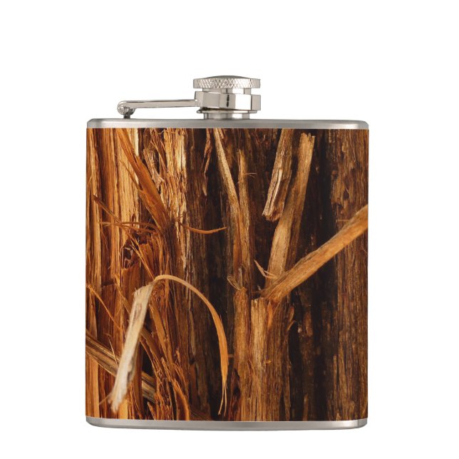 Cedar Textured Wooden Bark Look Hip Flask (Front)