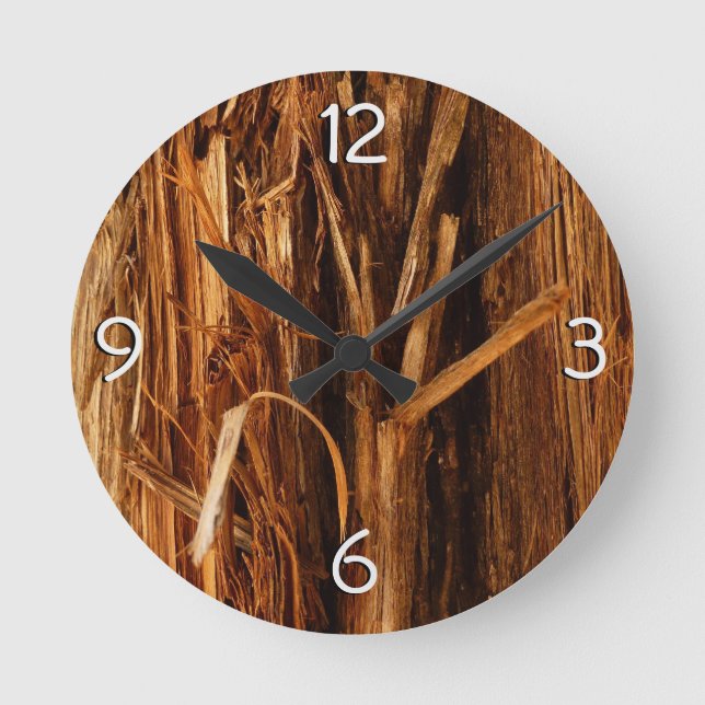 Cedar Textured Wooden Bark Look Round Clock (Front)