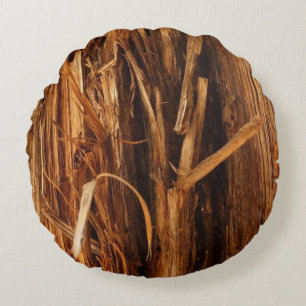 Cedar Textured Wooden Bark Look Round Pillow