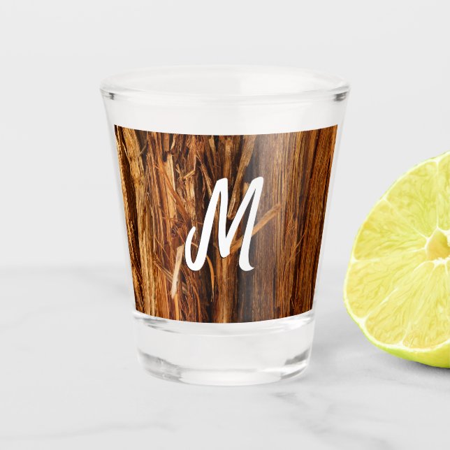 Cedar Textured Wooden Bark Look Shot Glass (Front)
