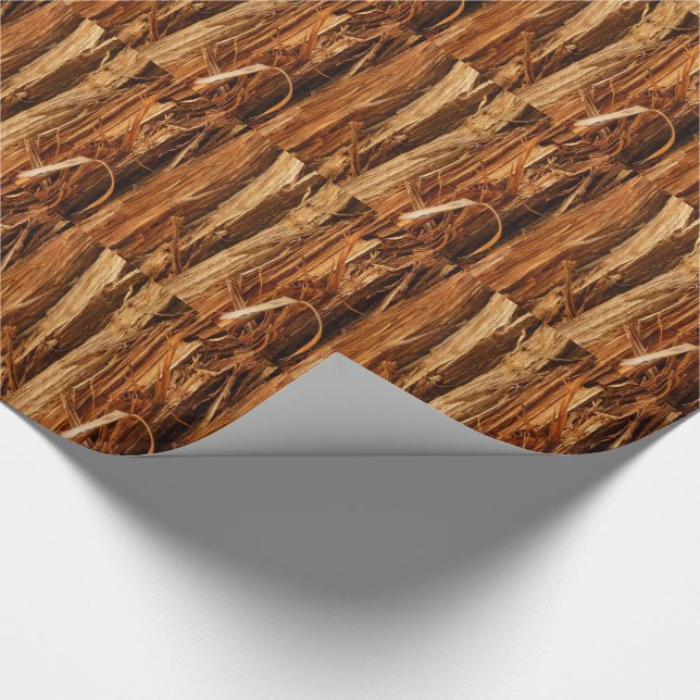 Cedar Textured Wooden Bark Look Wrapping Paper (Corner)