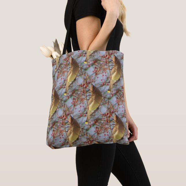 Cedar Waxwing Bird Animal Pattern   Tote Bag (Close Up)
