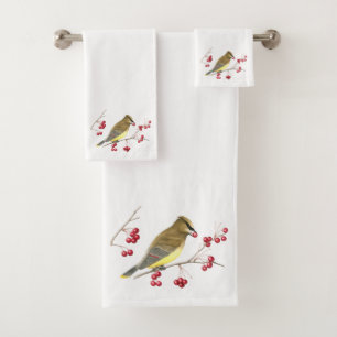 Cedar Waxwing Bird Art Bath Towel Set
