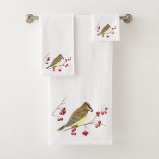 Cedar Waxwing Bird Art Bath Towel Set