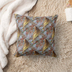 Cedar Waxwing Bird Nature Art Pattern Throw Pillow