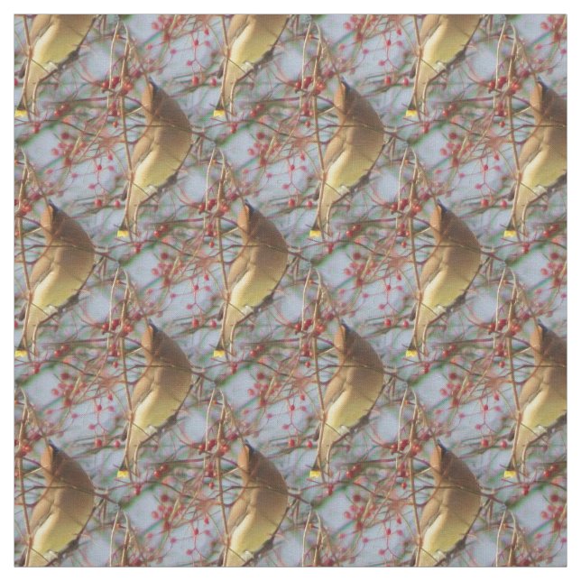 Cedar Waxwing Bird Nature Pattern Fabric (Swatch)