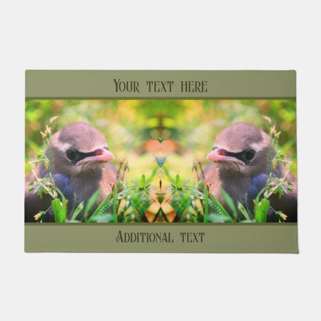 Cedar Waxwing Fledgling Bird Personalized Doormat (Front)