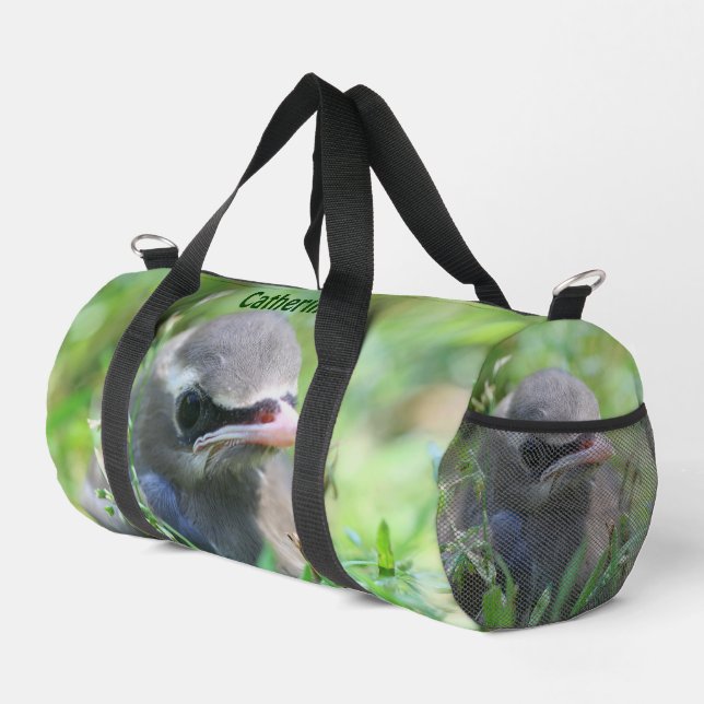 Cedar Waxwing Fledgling Bird Personalized Duffle Bag (Right Corner)