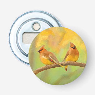 Cedar Waxwing Painting - Cute Original Dog Art Bottle Opener