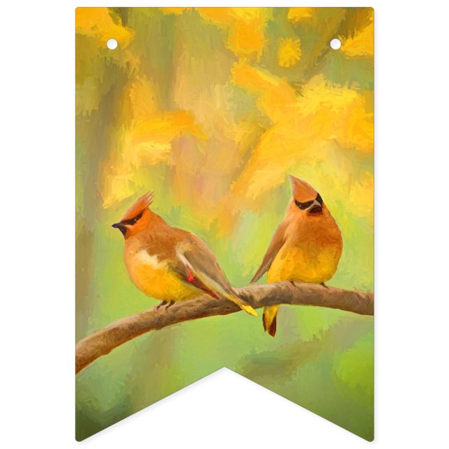 Cedar Waxwing Painting - Cute Original Dog Art Bunting Flags (Sixteenth Flag)