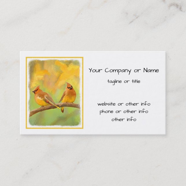 Cedar Waxwing Painting - Cute Original Dog Art Business Card (Front)