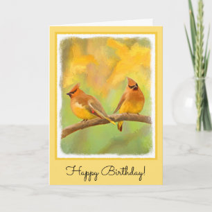 Cedar Waxwing Painting - Cute Original Dog Art Card